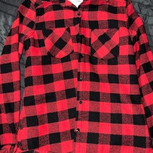 Red and Black Plaid Button-Up Shirt